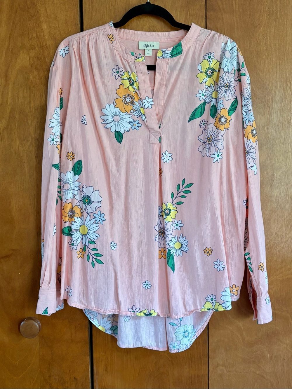 Style & Co Beautiful Pink Floral Split-Neck Tunic Blouse Size XL Like New
